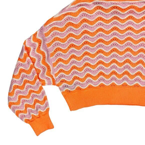 Divided H&M Crop Sweater Women S Orange Pink Chunky Knit Balloon Sleeve Oversize - Picture 8 of 16